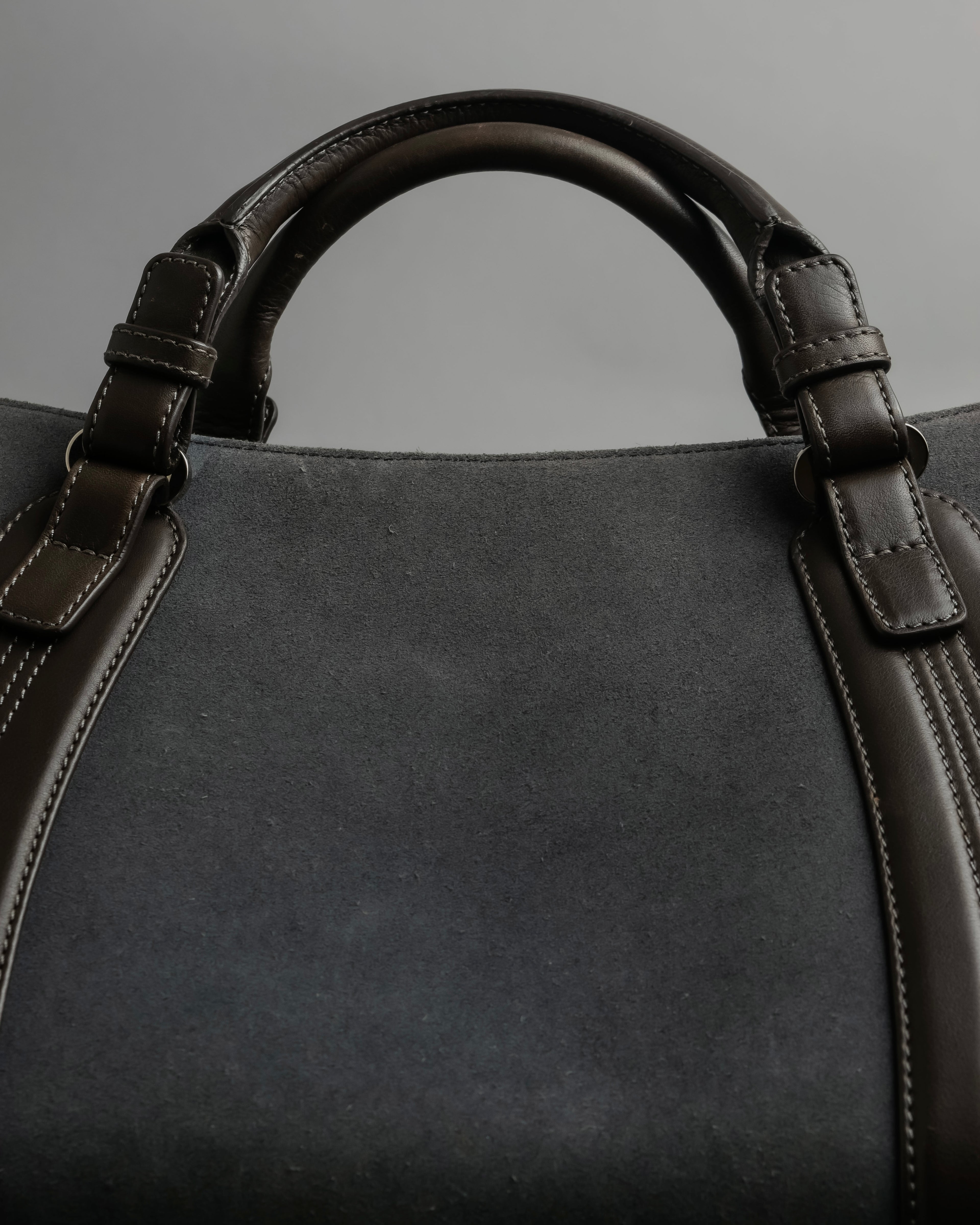 "LOEWE" Harness design logo engraved suede leather hand bag