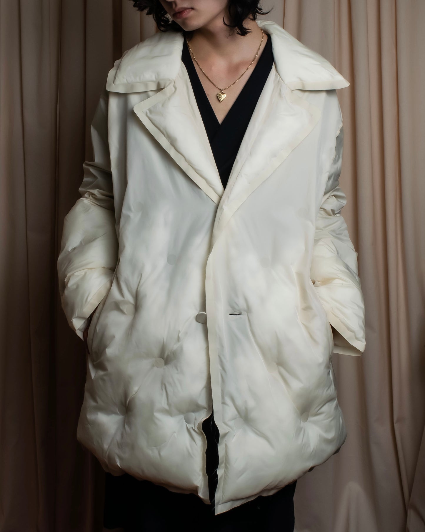 "MAISON MARGIELA" Offwhite color quilted padded oversized tailored coat