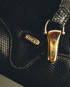 "GUCCI" 60's-70's Glossy lizard embossed leather shoulder bag