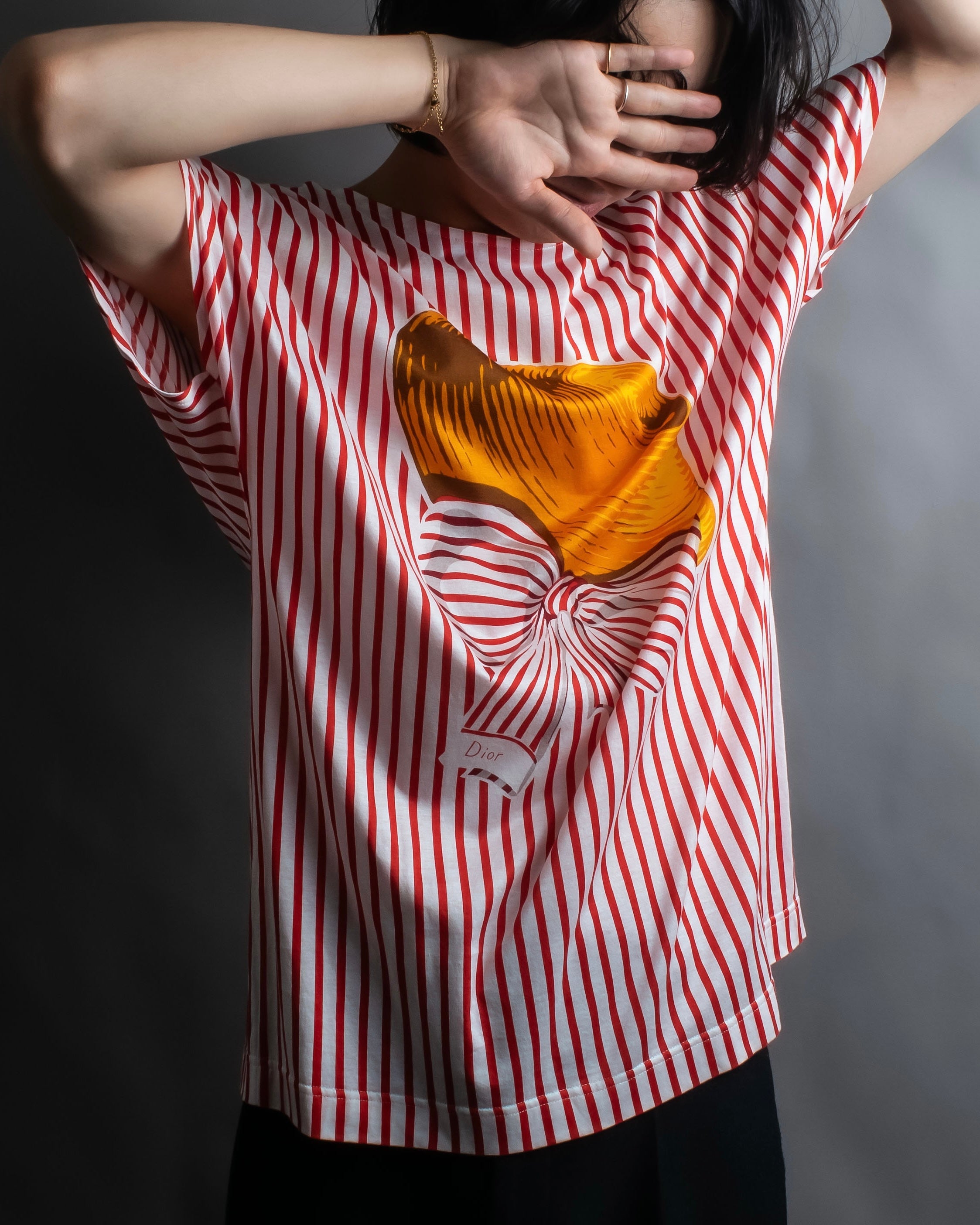 "Christian Dior" Stripe pattern front print tunic