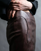 "Hermes by Gaultier" Round Pocket Wine Red Leather Skirt