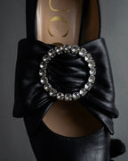 "GUCCI" Michele design ribbon crystal buckle pumps