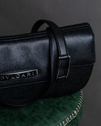 "BVLGARI" Horizontal form engraved logo leather bag