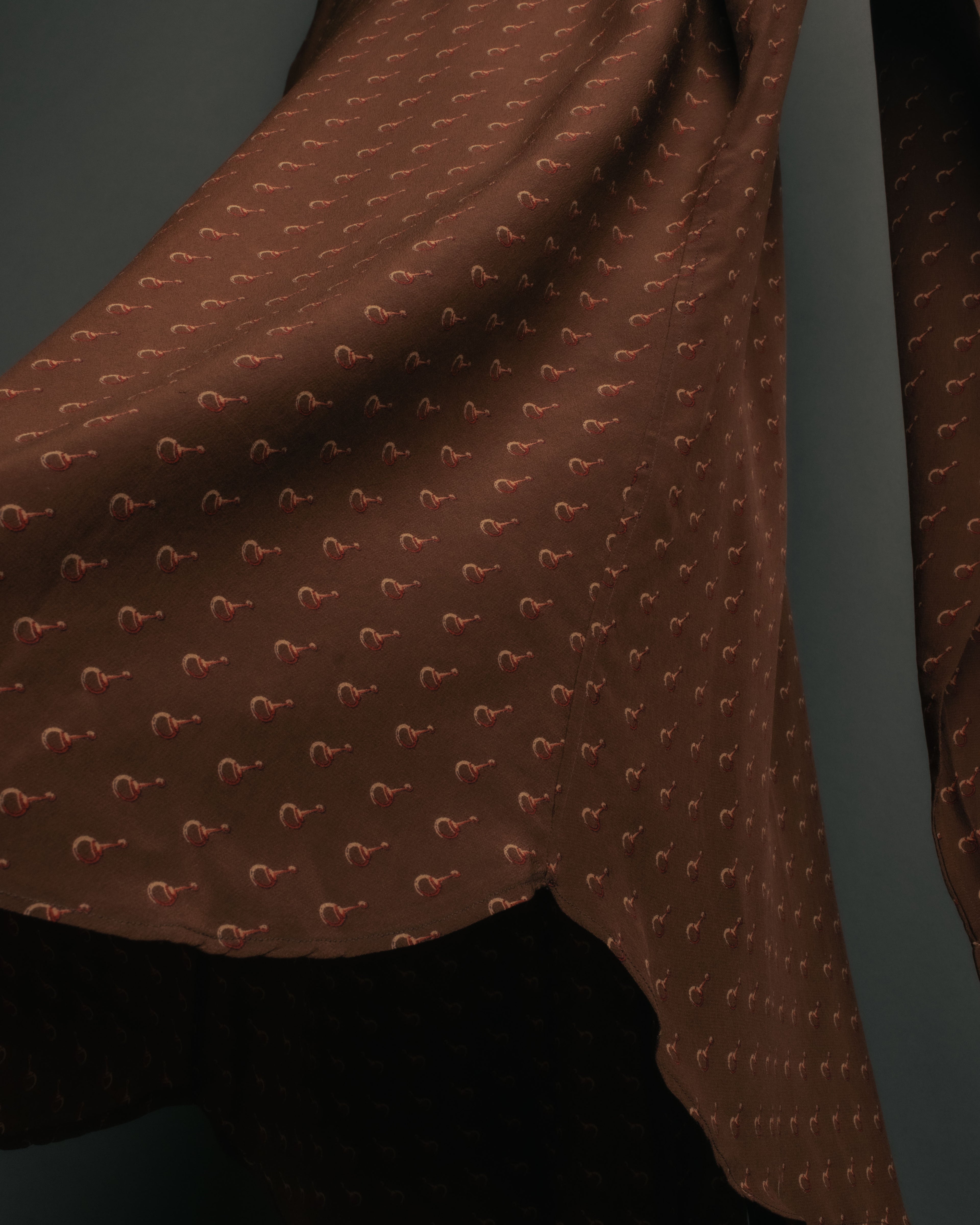 “GUCCI” 70’s horsebit monogram silk shirt