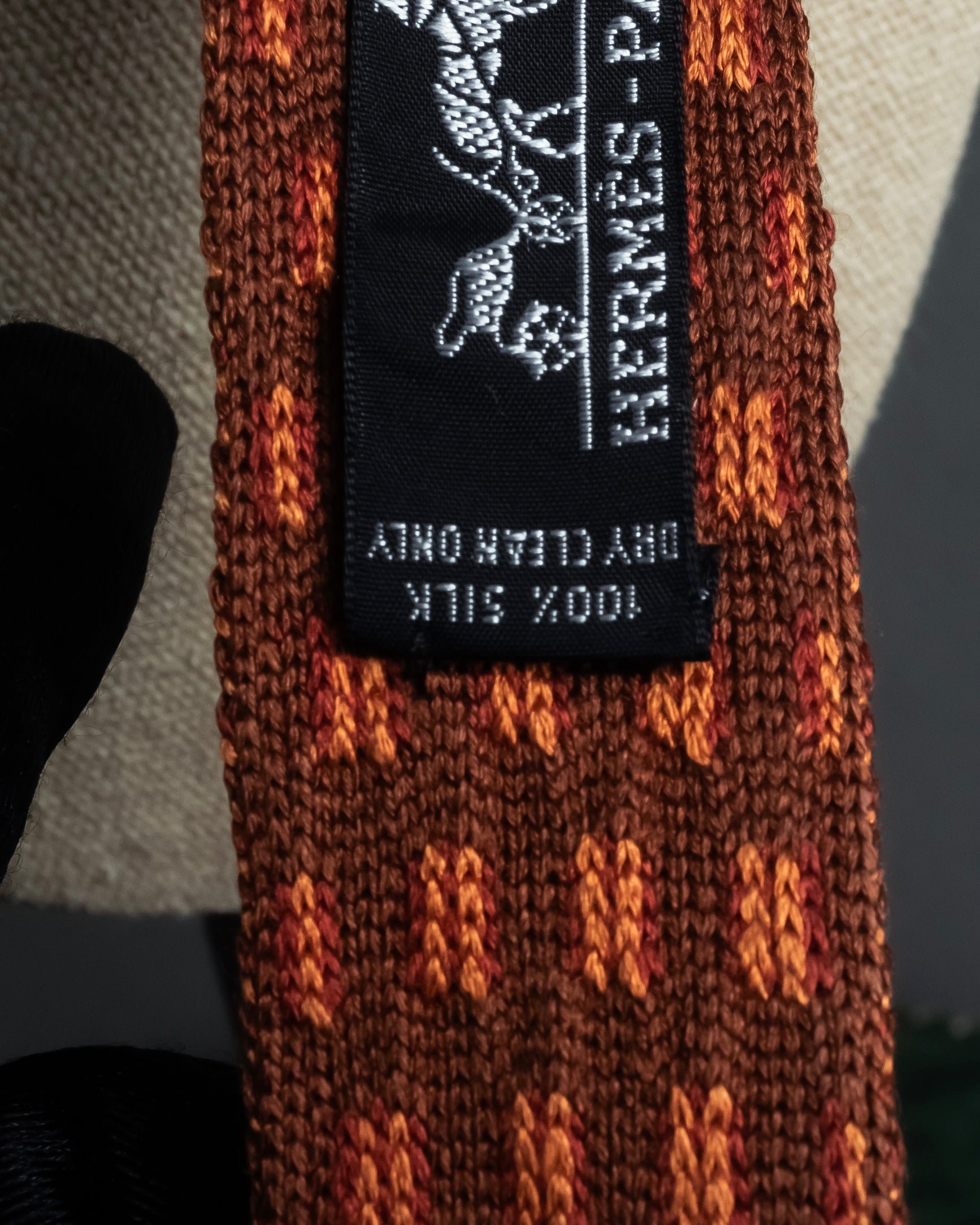 "HERMES" Mosaic dot knit silk neck tie