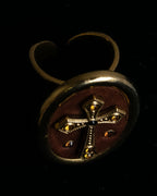 "JEAN PAUL GAULTIER" Cross motif leather panel gold ring