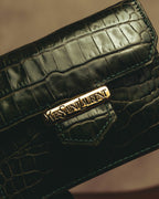 "Yves Saint Laurent" 80's Dark green crocodile compact wallet