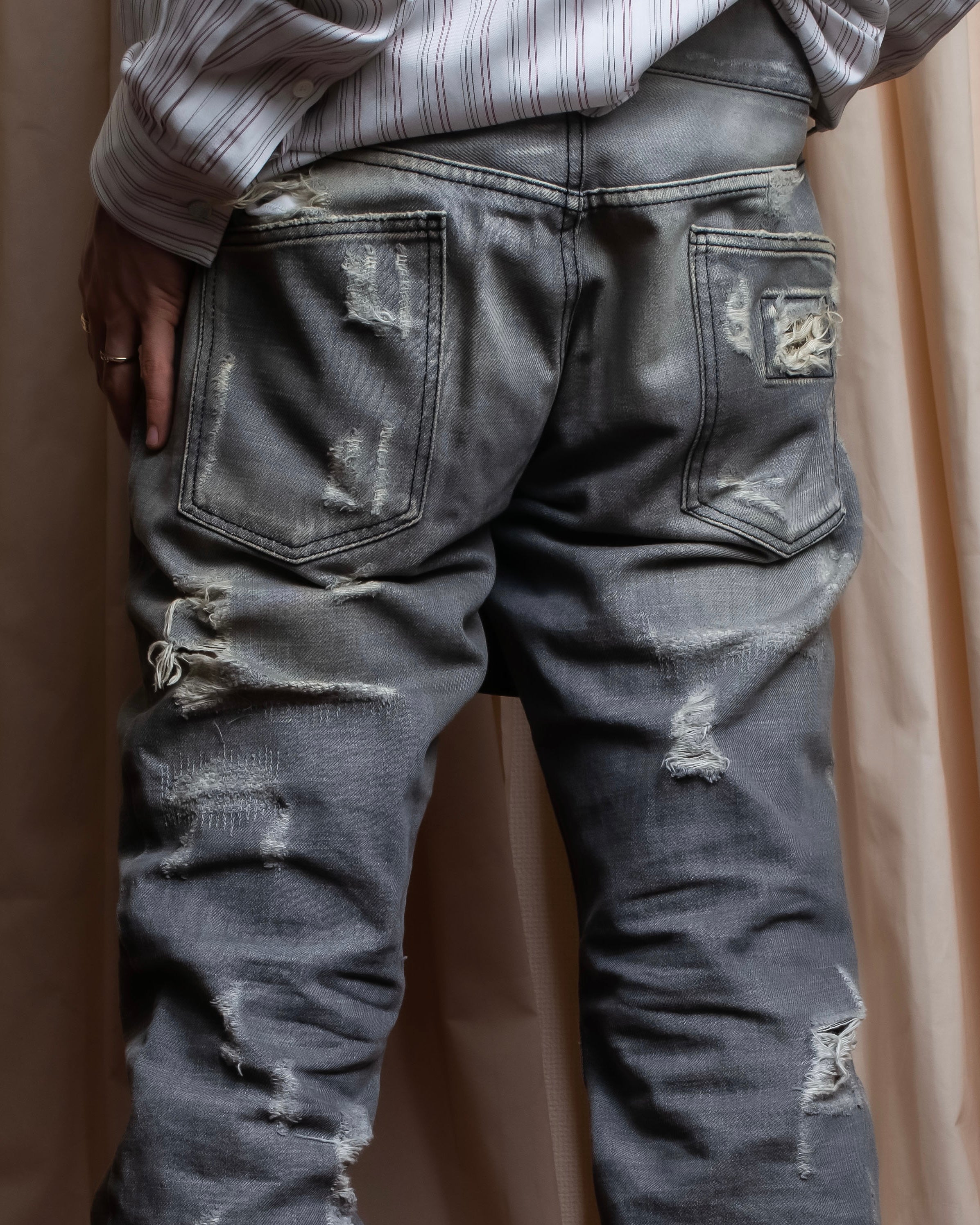 "Dolce &amp; Gabbana"Faded design gray denim pants