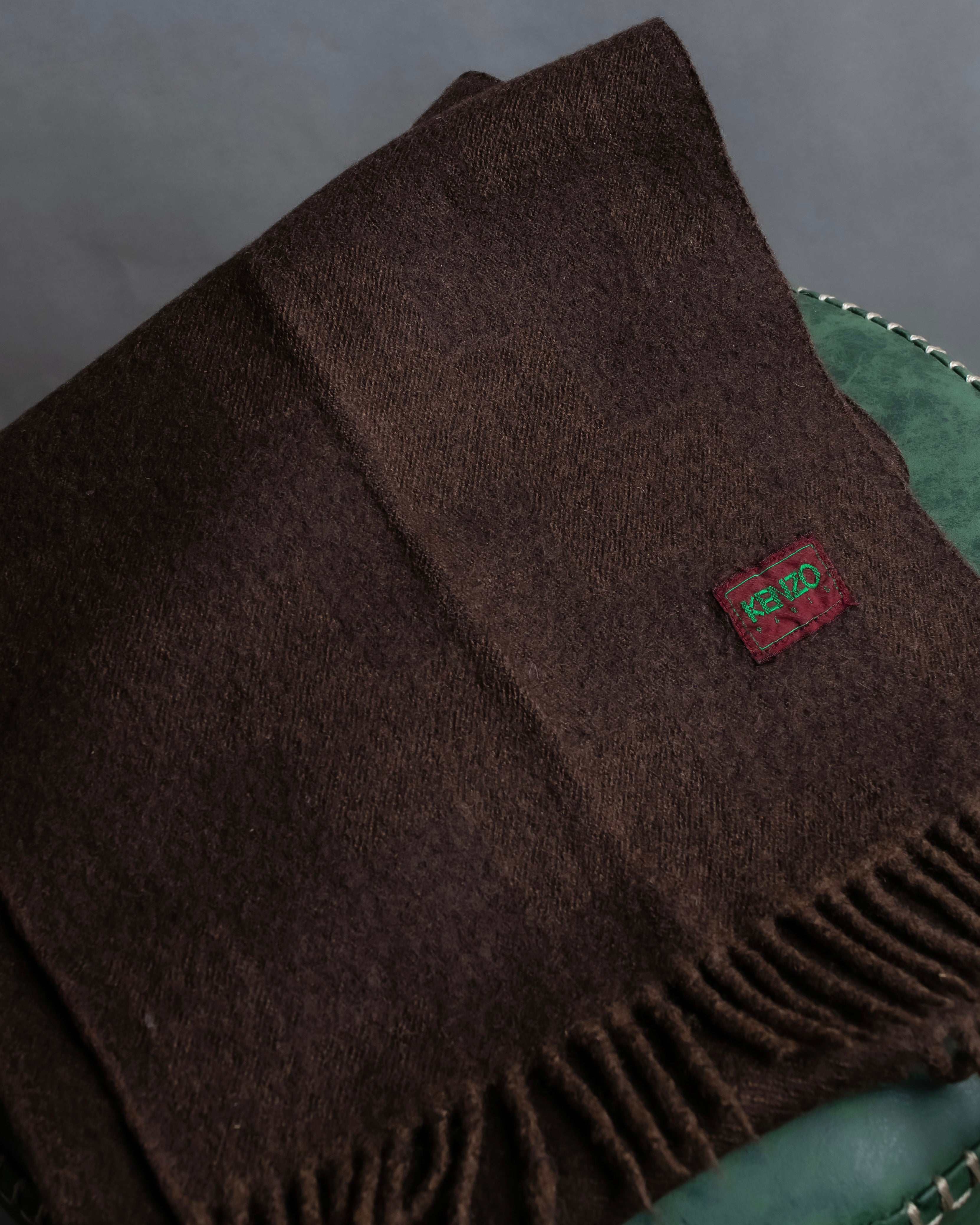 "KENZO" Chocolate brown color fringe muffler