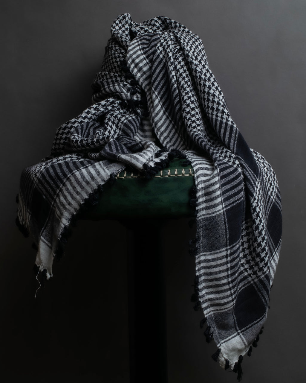 "Vintage houndstooth combination pattern large stole"