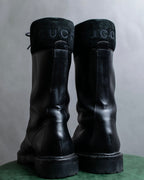 "GUCCI" Front zip design lace-up leather uncle boots