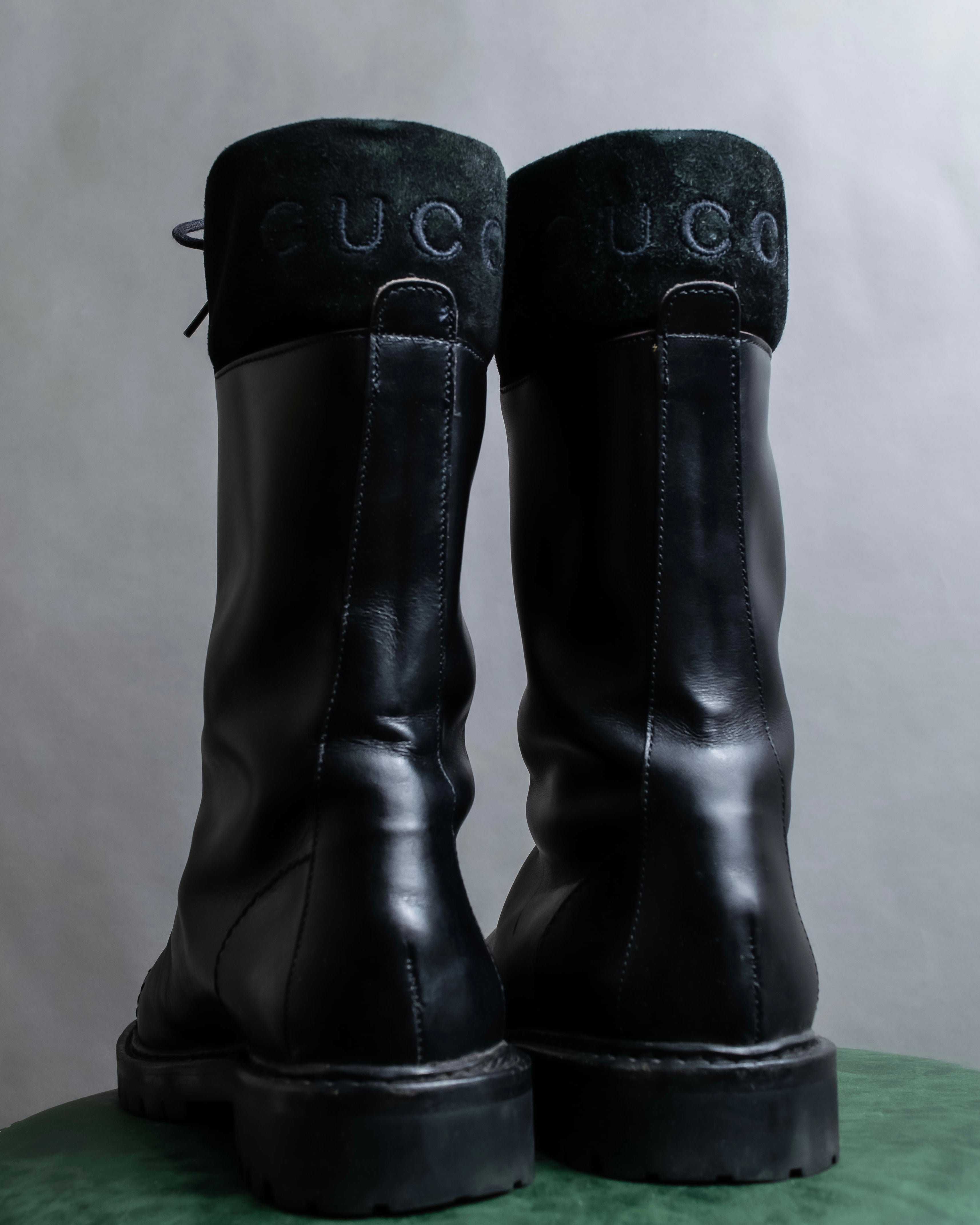 "GUCCI" Front zip design lace-up leather uncle boots