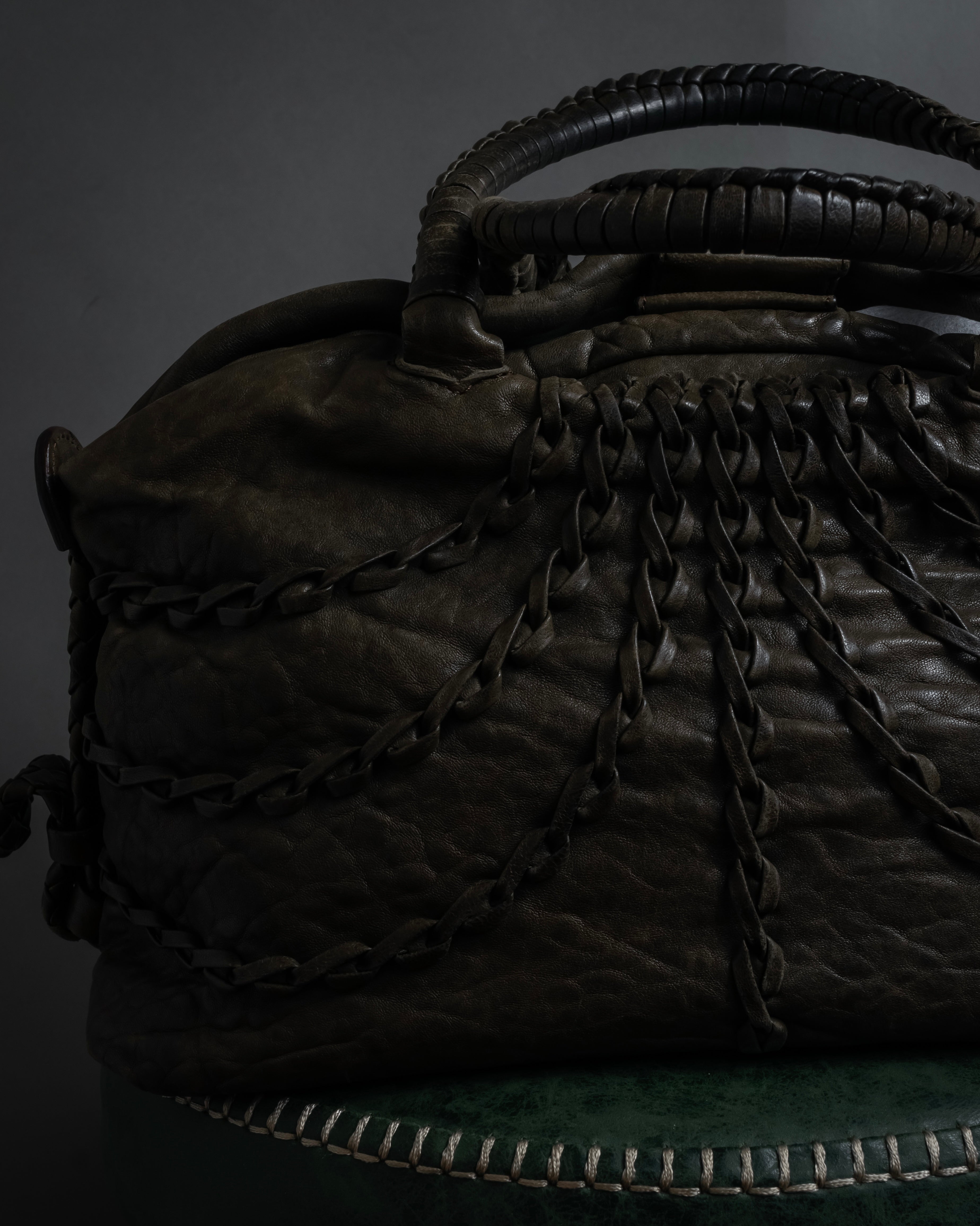 "FALORNI" Braided leather dome boston bag
