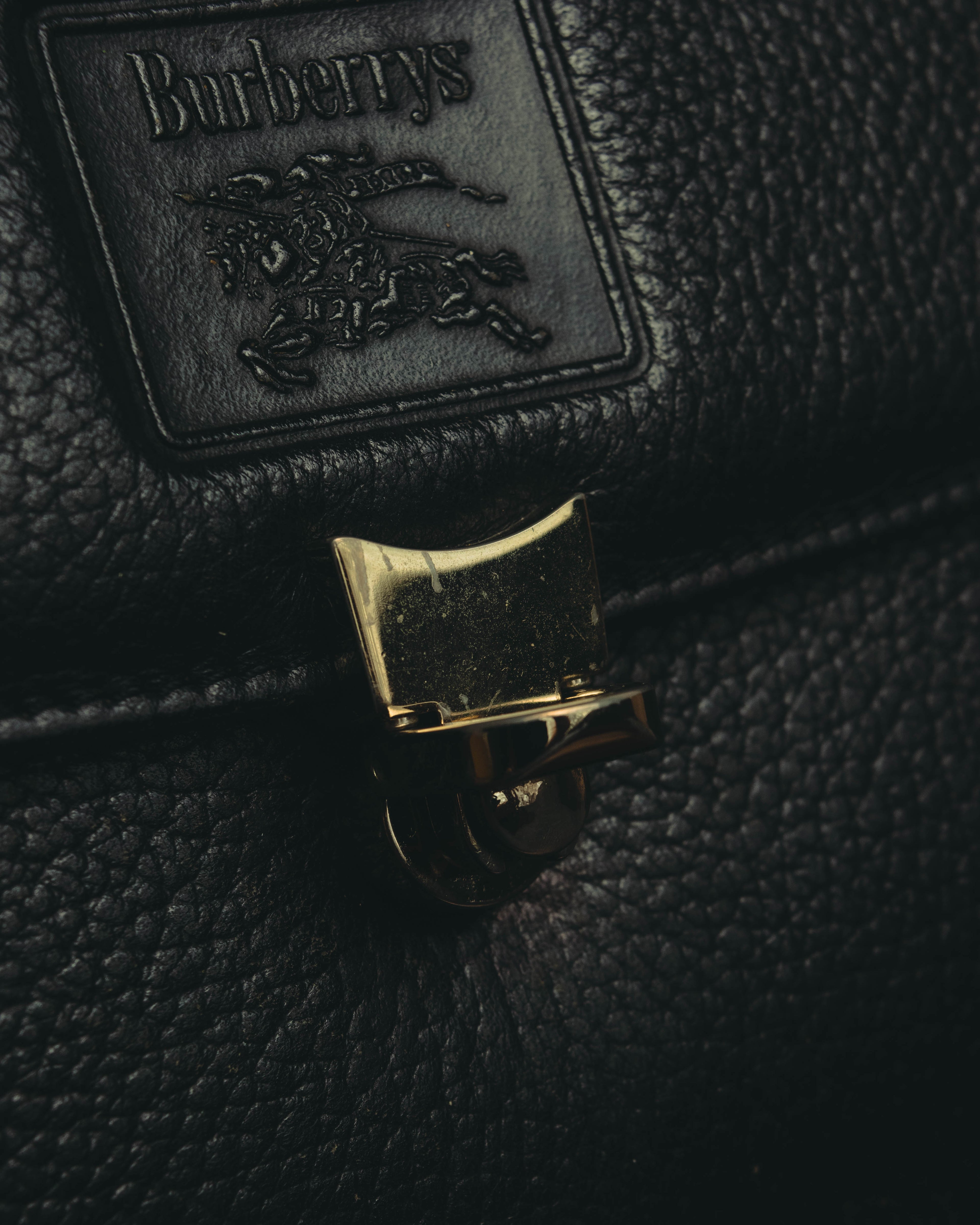 "Burberrys" 80's-90's Classic black leather top-handle handbag