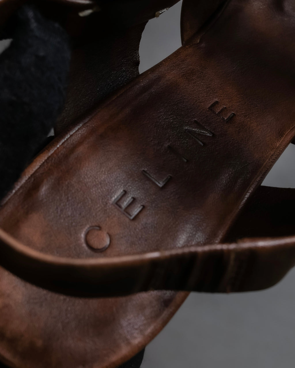 "CELINE" Layered belt detail leather heel sandals