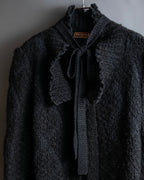 "YVES SAINT LAURENT" Ribbon design stand collar low gauge cardigan