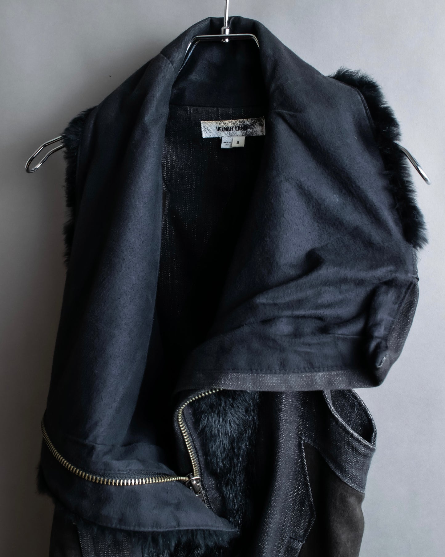 "HELMUT LANG" Fur docking denim switching design zipper best