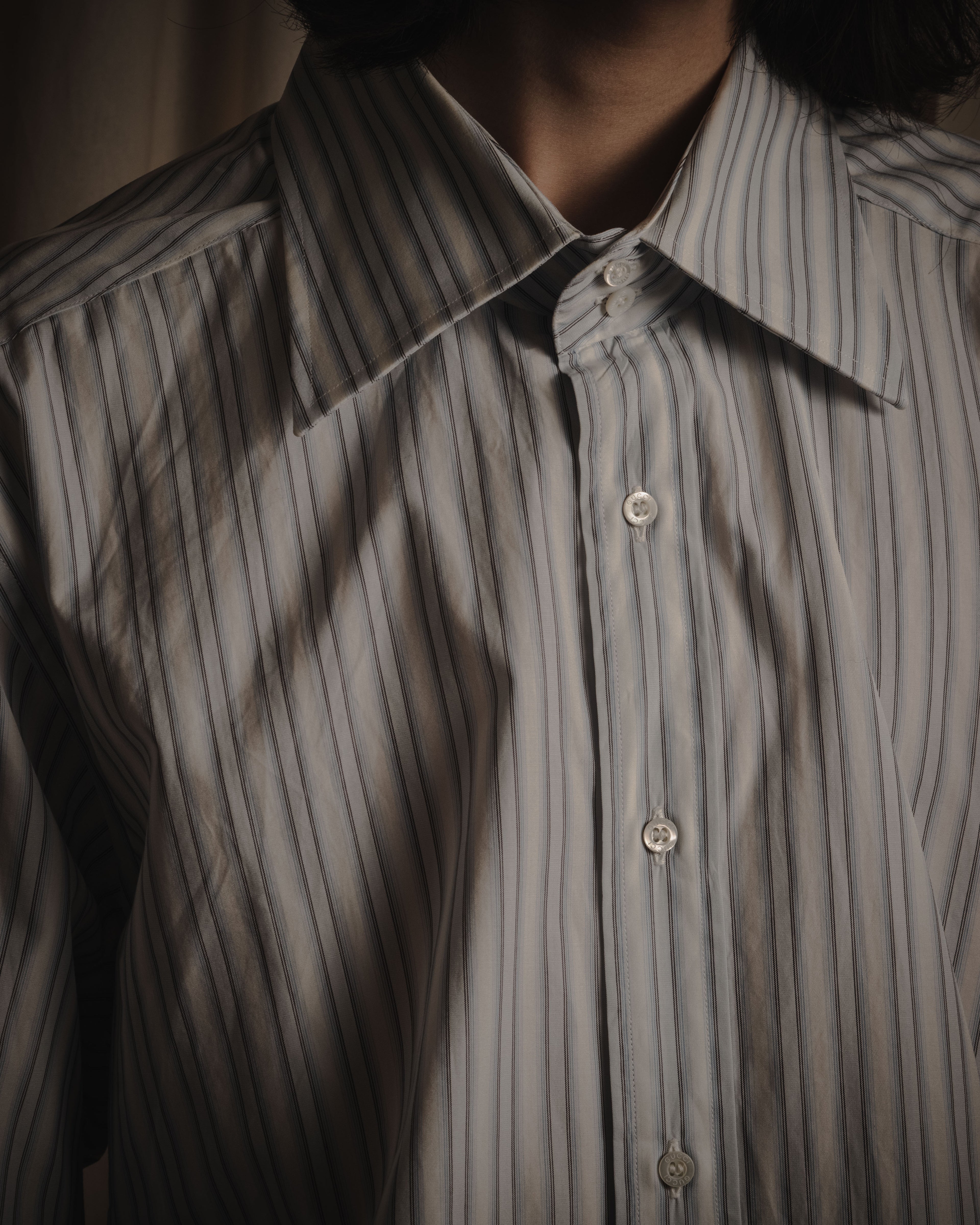 "GUCCI" Striped spread collar shirt with contrast cuffs