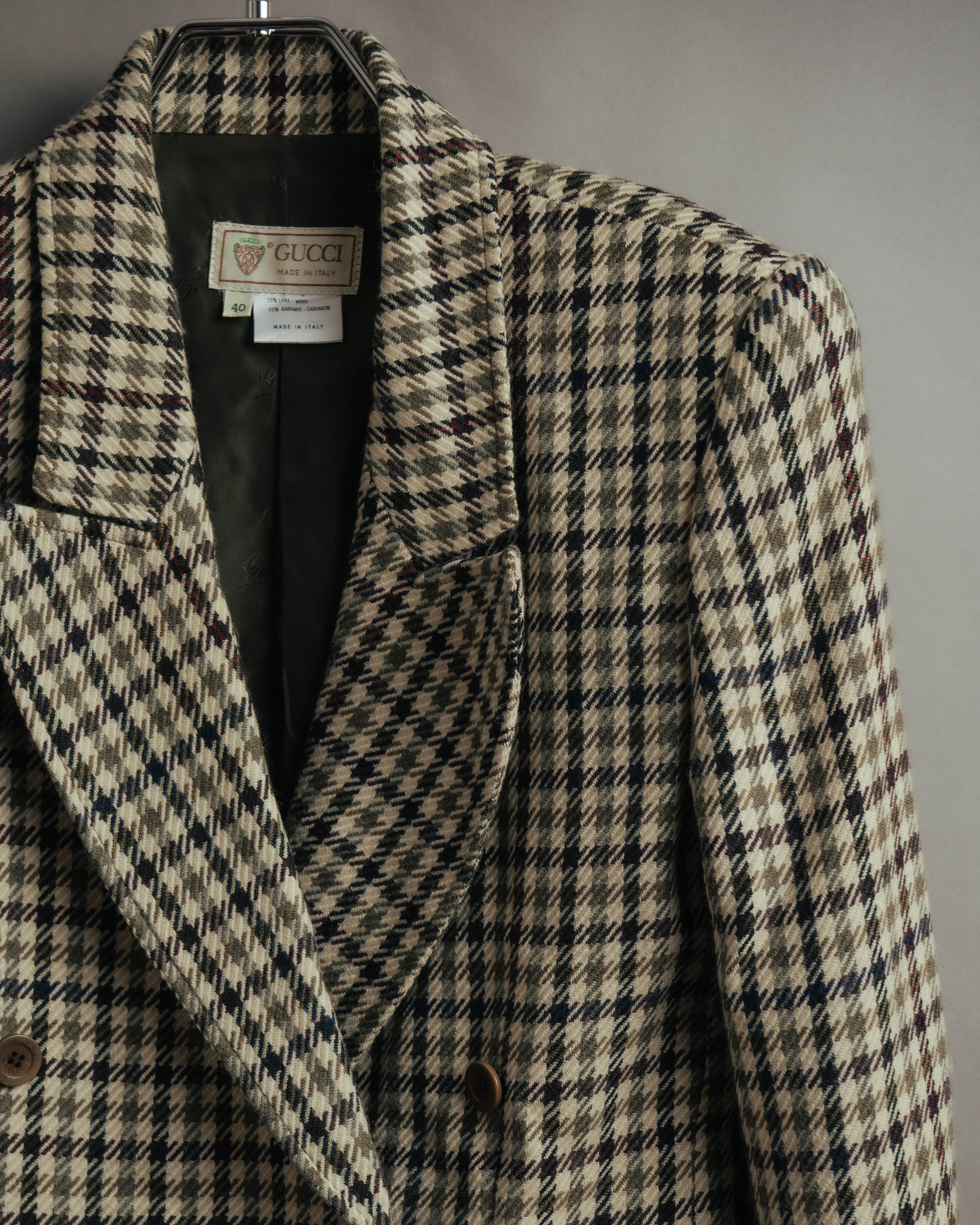 "GUCCI" 80's-early 90's Checked wool cashmere double-breasted jacket