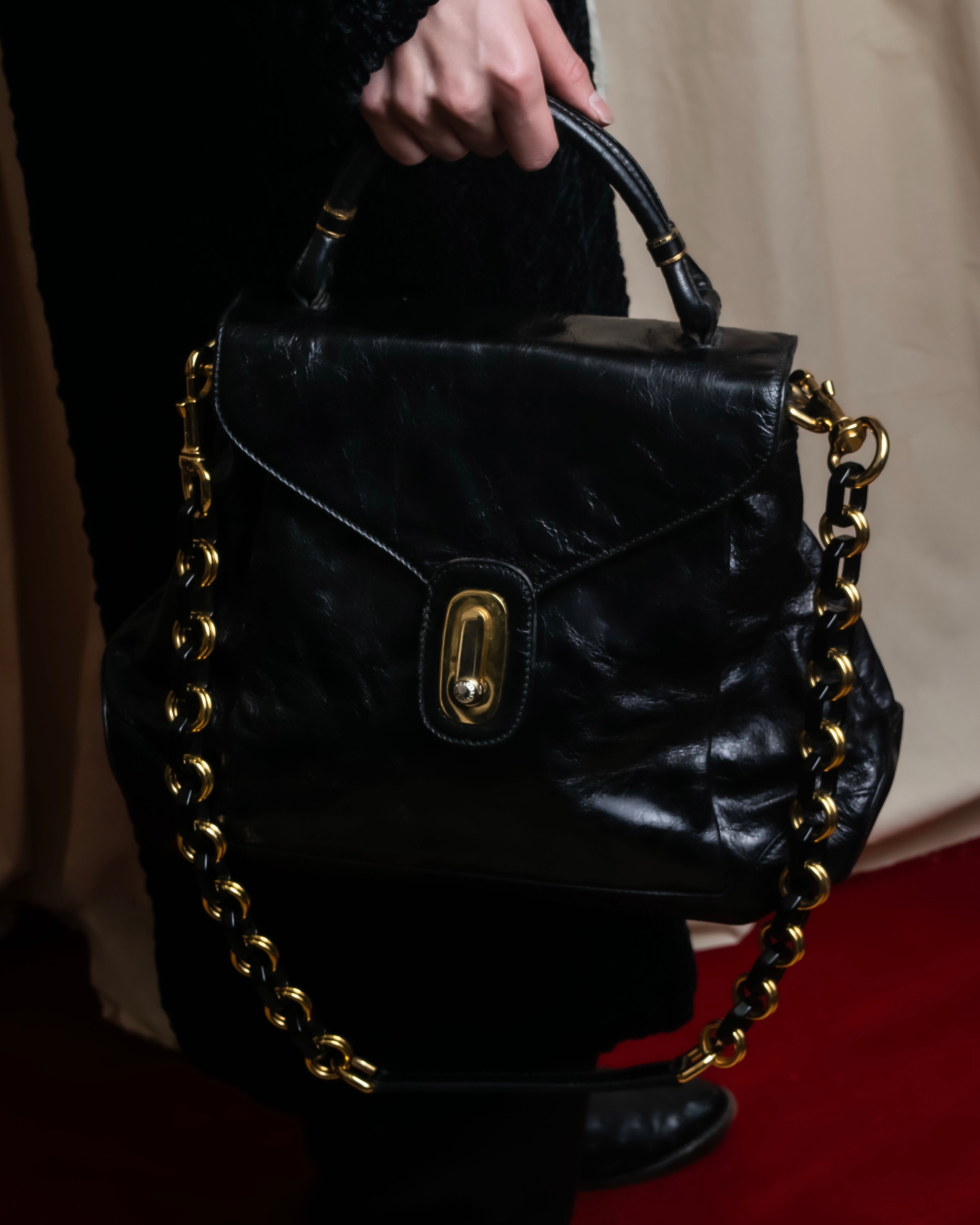 "DOLCE &amp; GABBANA" Gold chain two-way leather bag
