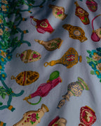 "GUCCI" 90's-00's Vintage botanical and perfume bottle silk scarf