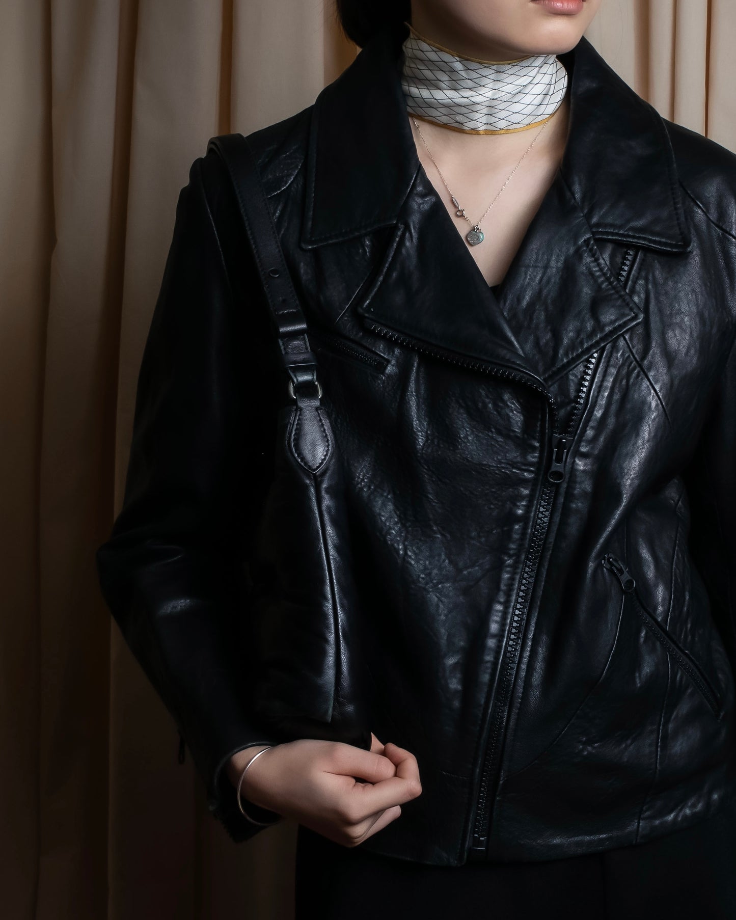 "Acne" Beautiful shape genuine leather double riders jacket