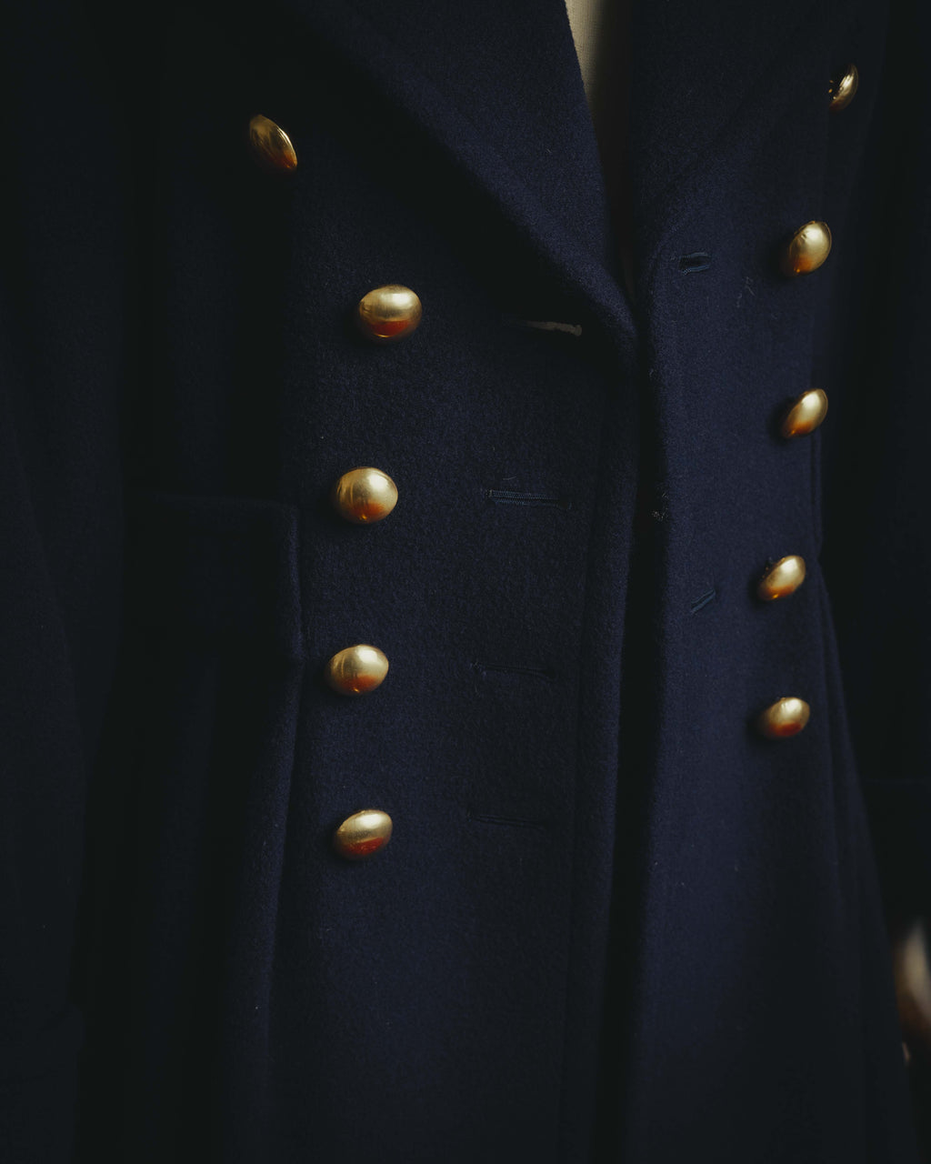"Yves Saint Laurent" 80's-90's Gold-buttoned double-breasted wool coat