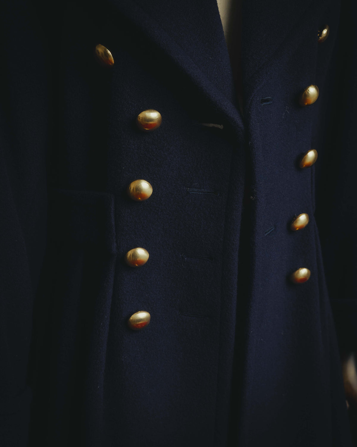 "Yves Saint Laurent" 80's-90's Gold-buttoned double-breasted wool coat