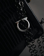 "Salvatore Ferragamo" 00’s-10’s tiger’s eye satin pleated chain bag