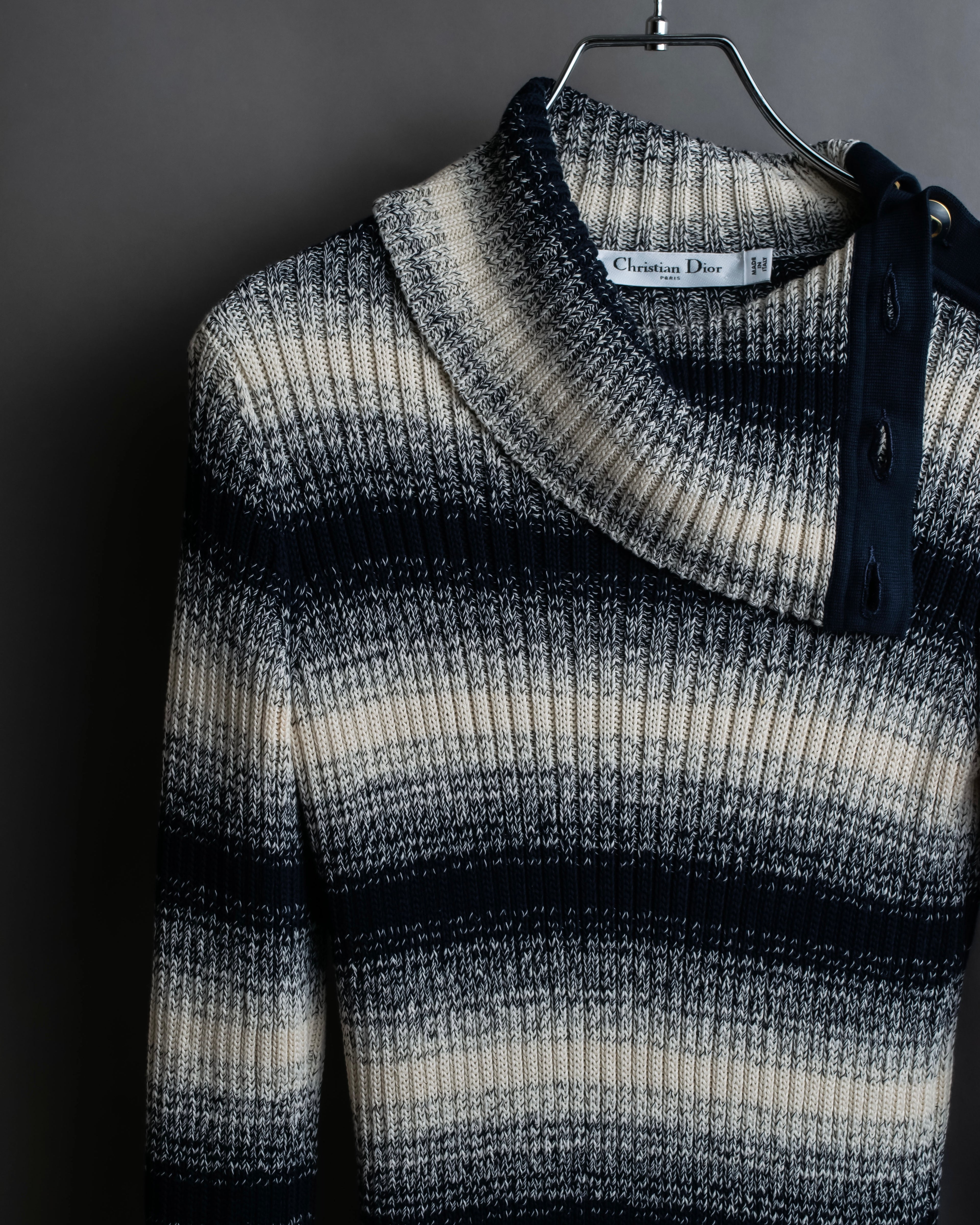 "Christian Dior" Gradient striped irregular neck knit