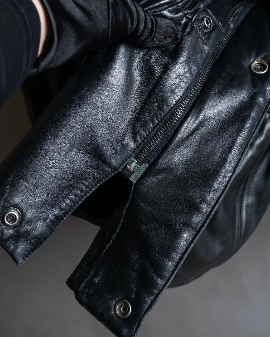 "Claude Montana" Drawcord detail stand-up collar leather blouson