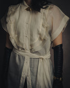 -SPECIAL- “VALENTINO ROMA” 2000’s sheer bow tie ruffled blouse
