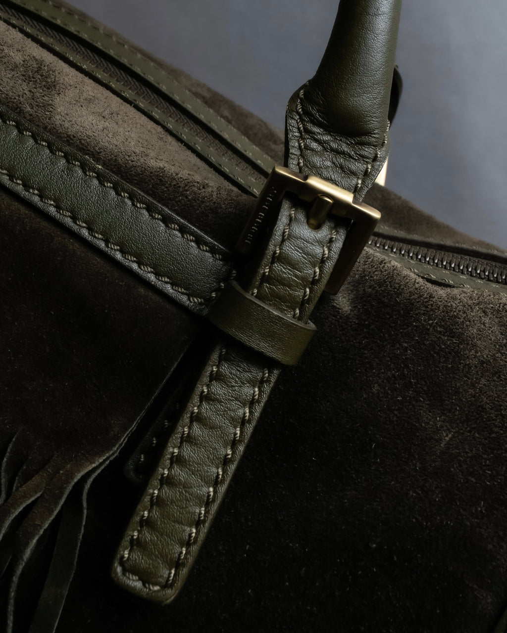 "BURBERRY" Olive green fringe design boston bag