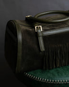 "BURBERRY" Olive green fringe design boston bag