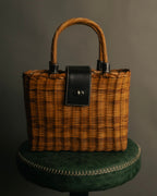 “BURBERRY BLUE LABEL” 00’s Rattan check lining basket bag