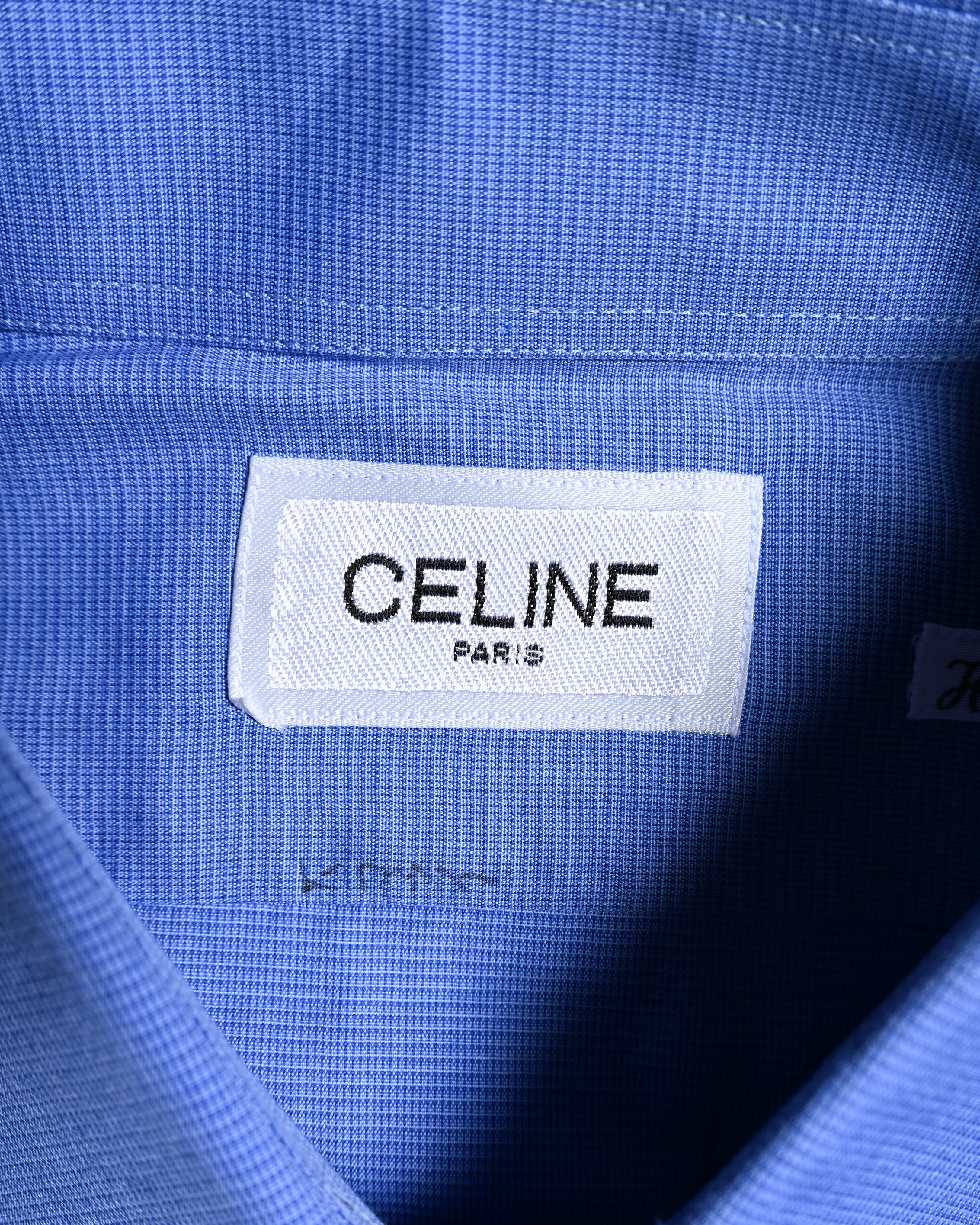 CÉLINE/ Beautiful Colored Logo Embroidered Cotton Shirt Blue