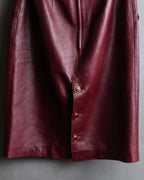 "LOEWE" Burgundy leather front button middle skirt