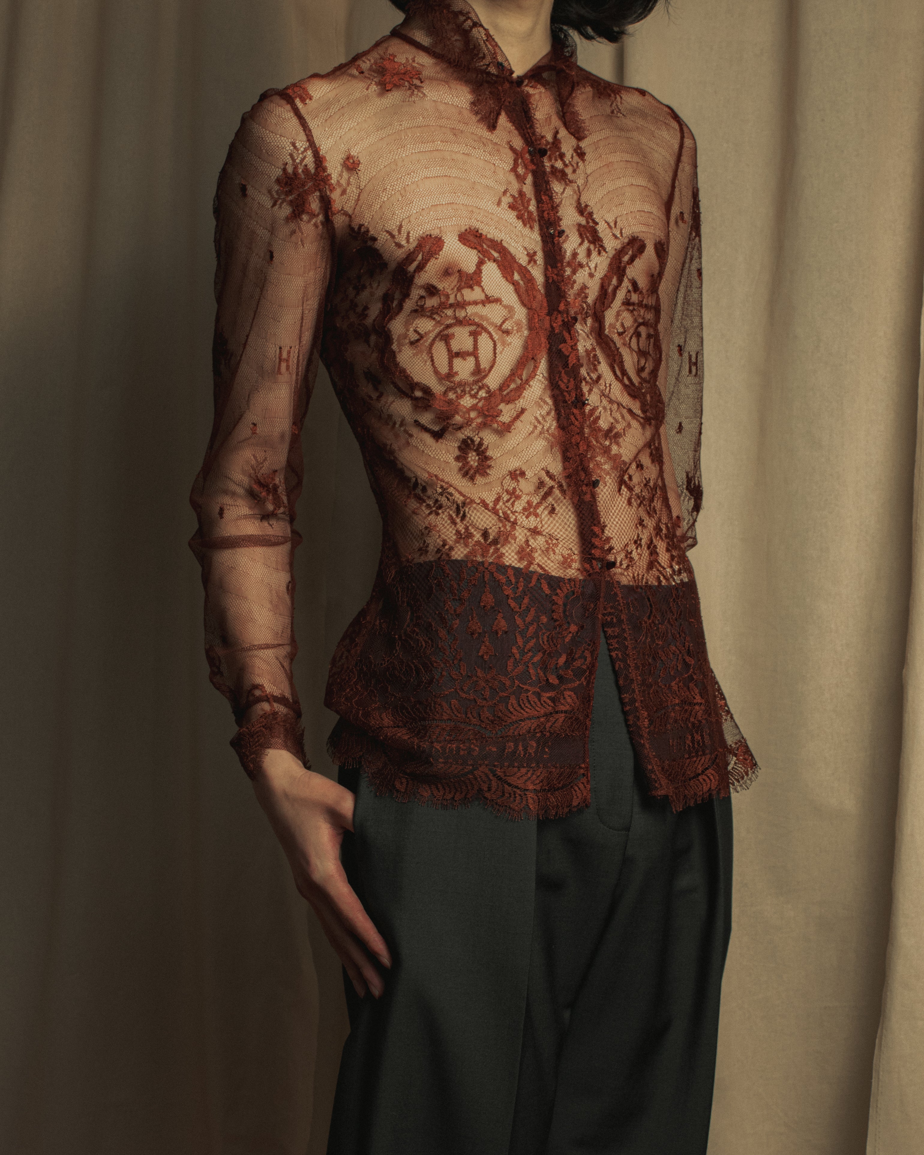 -SPECIAL- "HERMES" 00's Jean-Paul Gaultier Era Engineered Lace Shirt