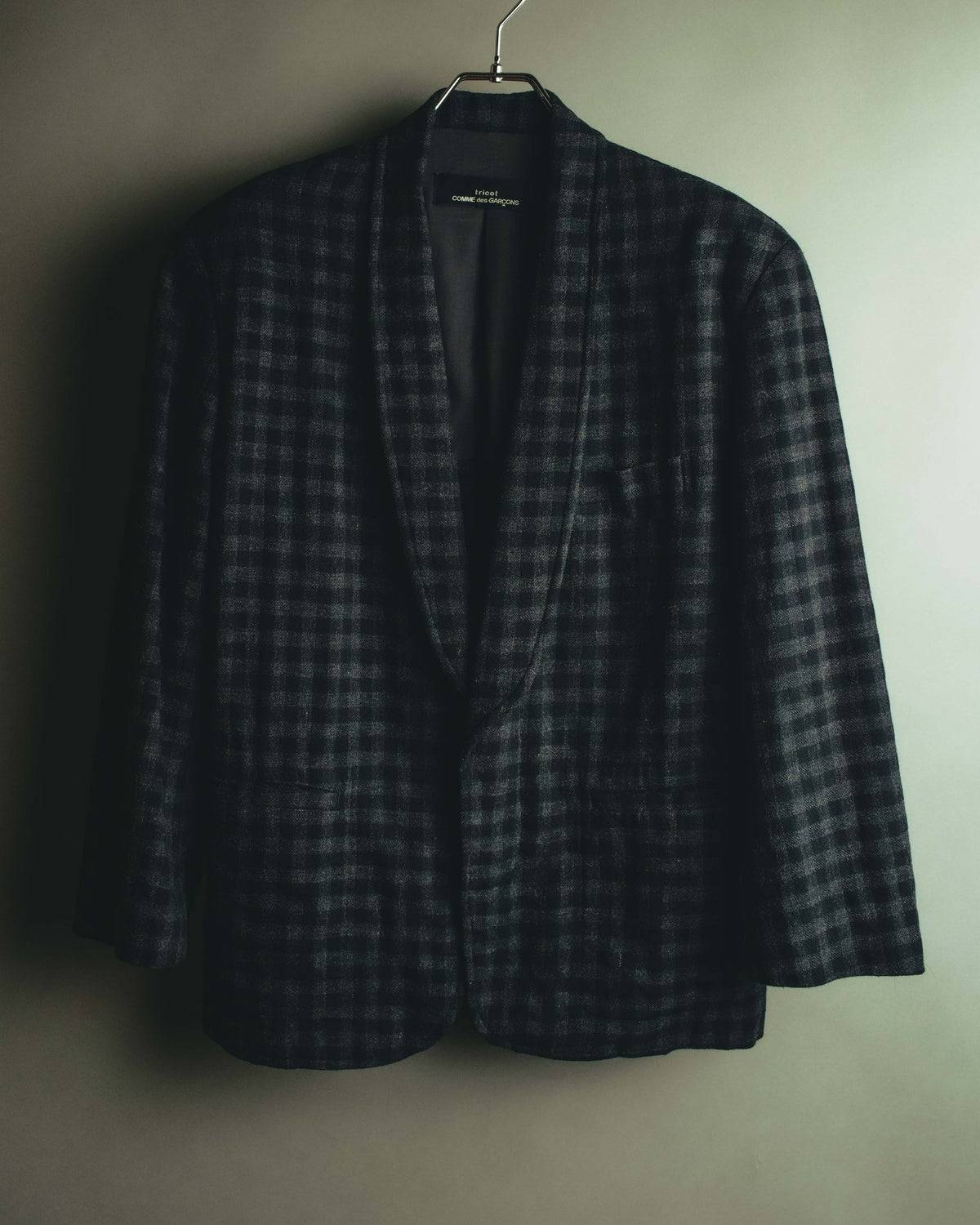 “tricot COMME des GARÇONS” Late 80’s checked wool blend cropped shawl collar jacket