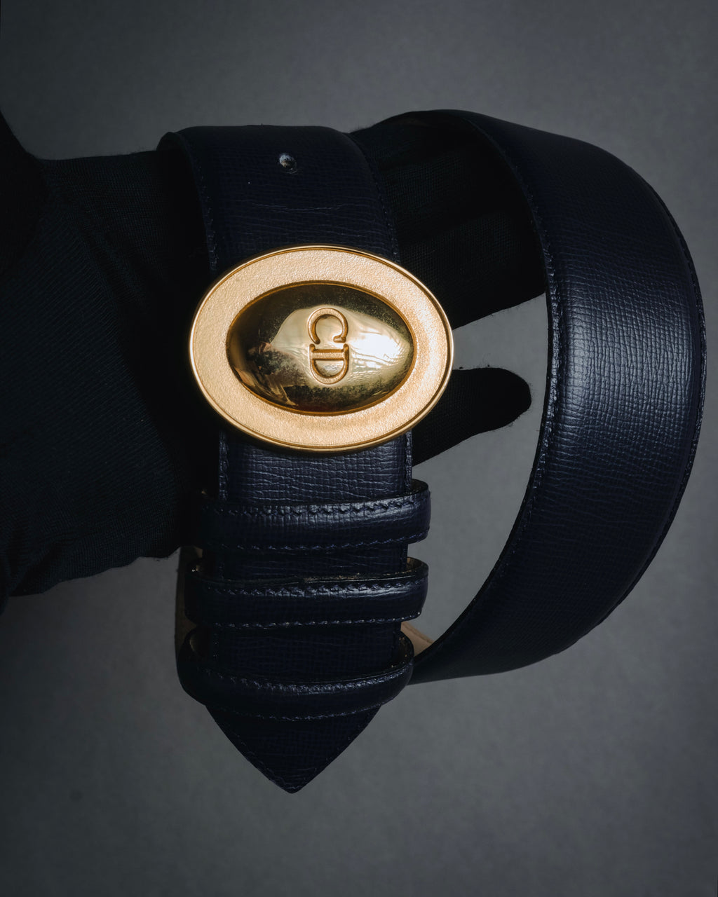 "Christian Dior" Oval logo buckle structured leather belt