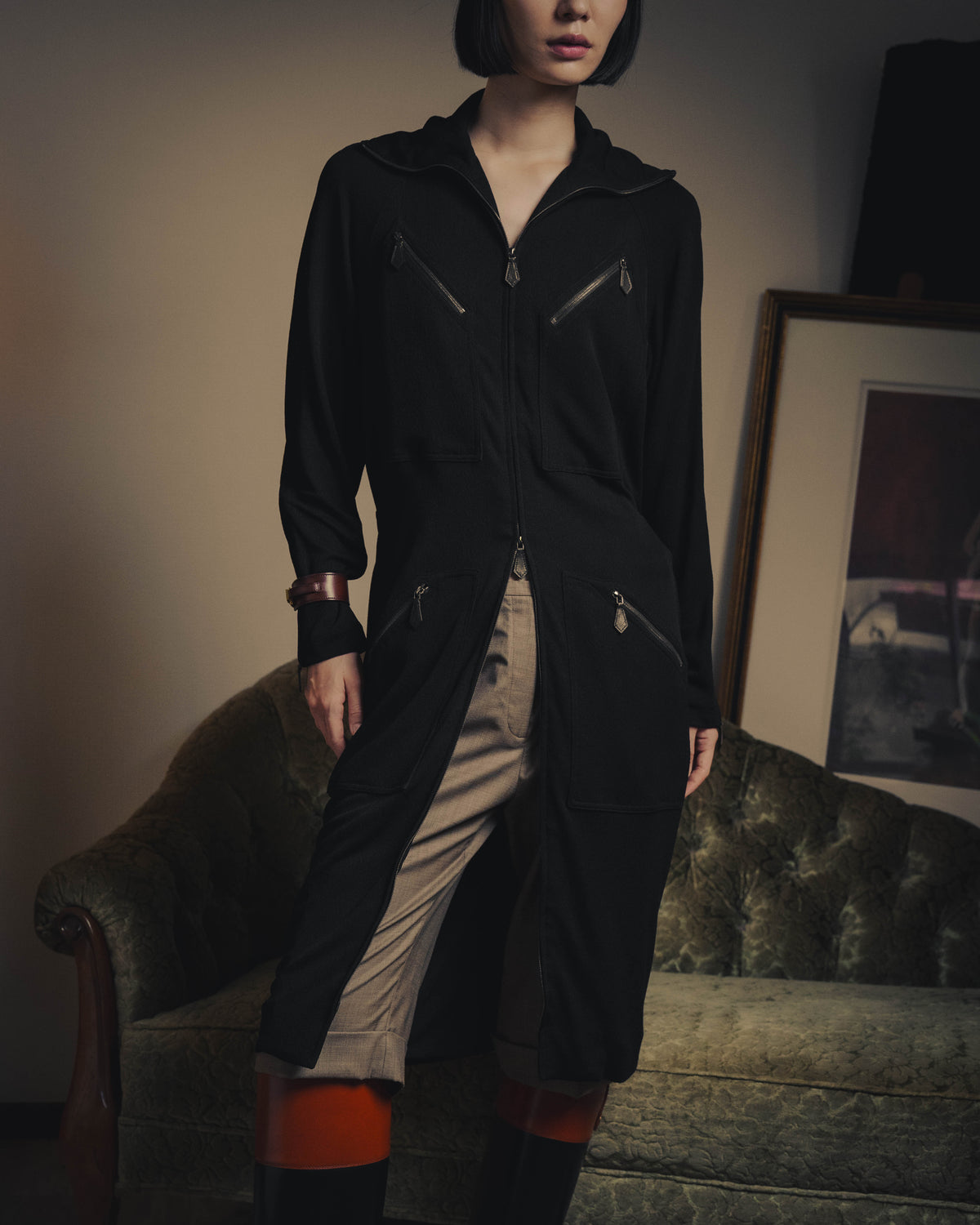 -SPECIAL- “HERMÈS” 00’s Jean Paul Gaultier era belted four-zip long cardigan