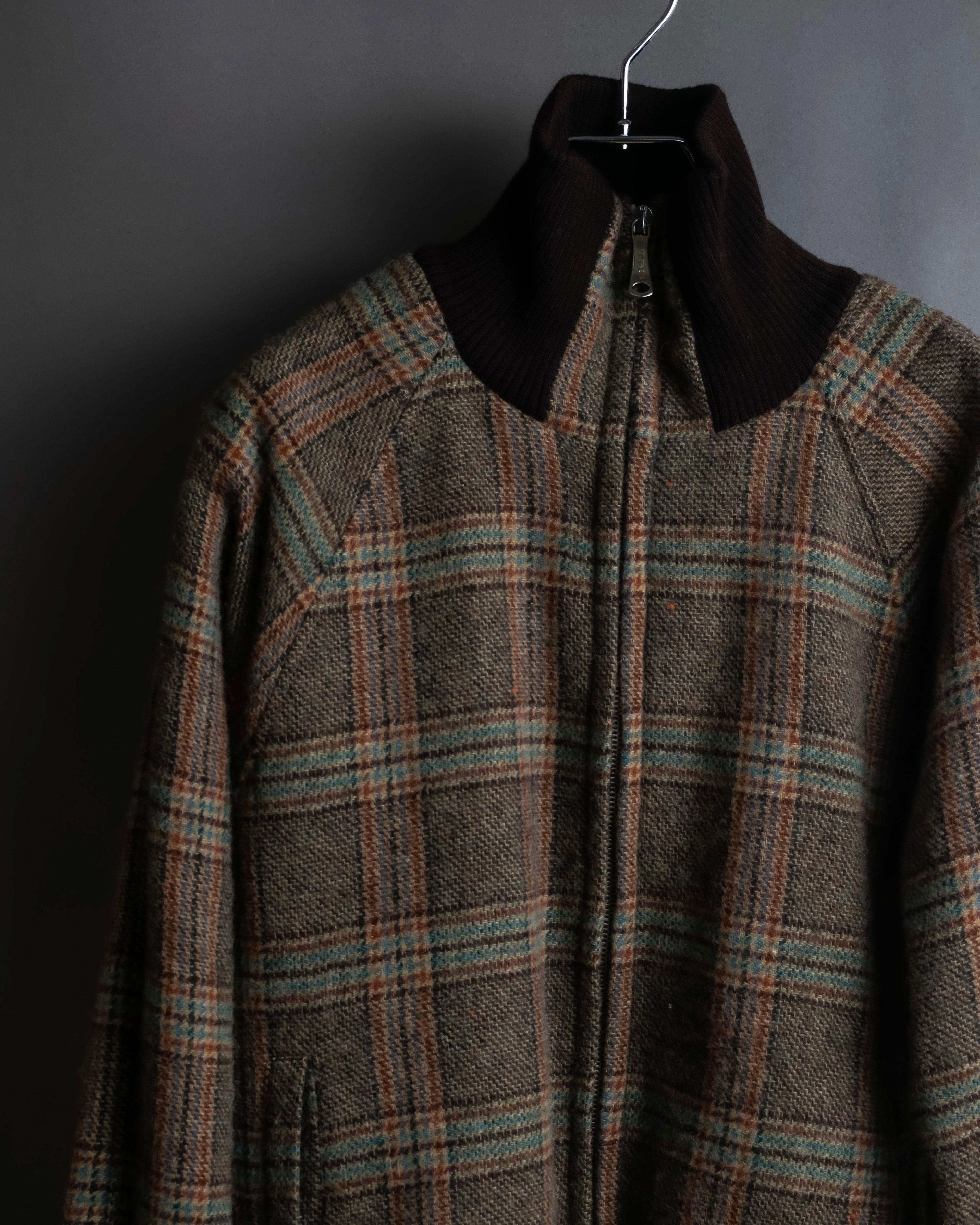"ETRO" Multi-check pattern high neck ribbed knit blouson