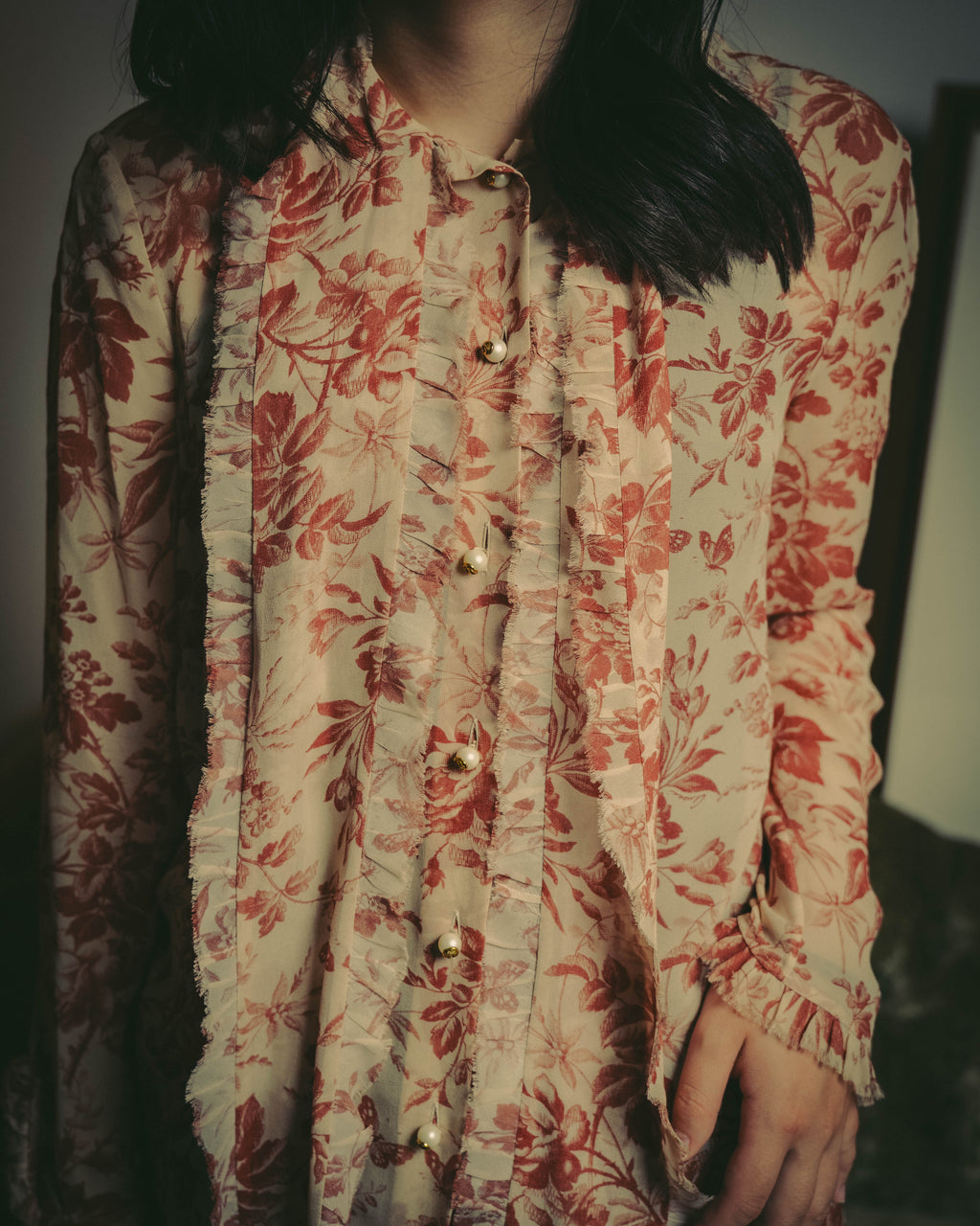 -SPECIAL- "GUCCI" 2010's-20's Romantic floral ruffle blouse