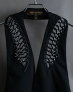 "LOUIS VUITTON" Leather tape cross knit detail vest