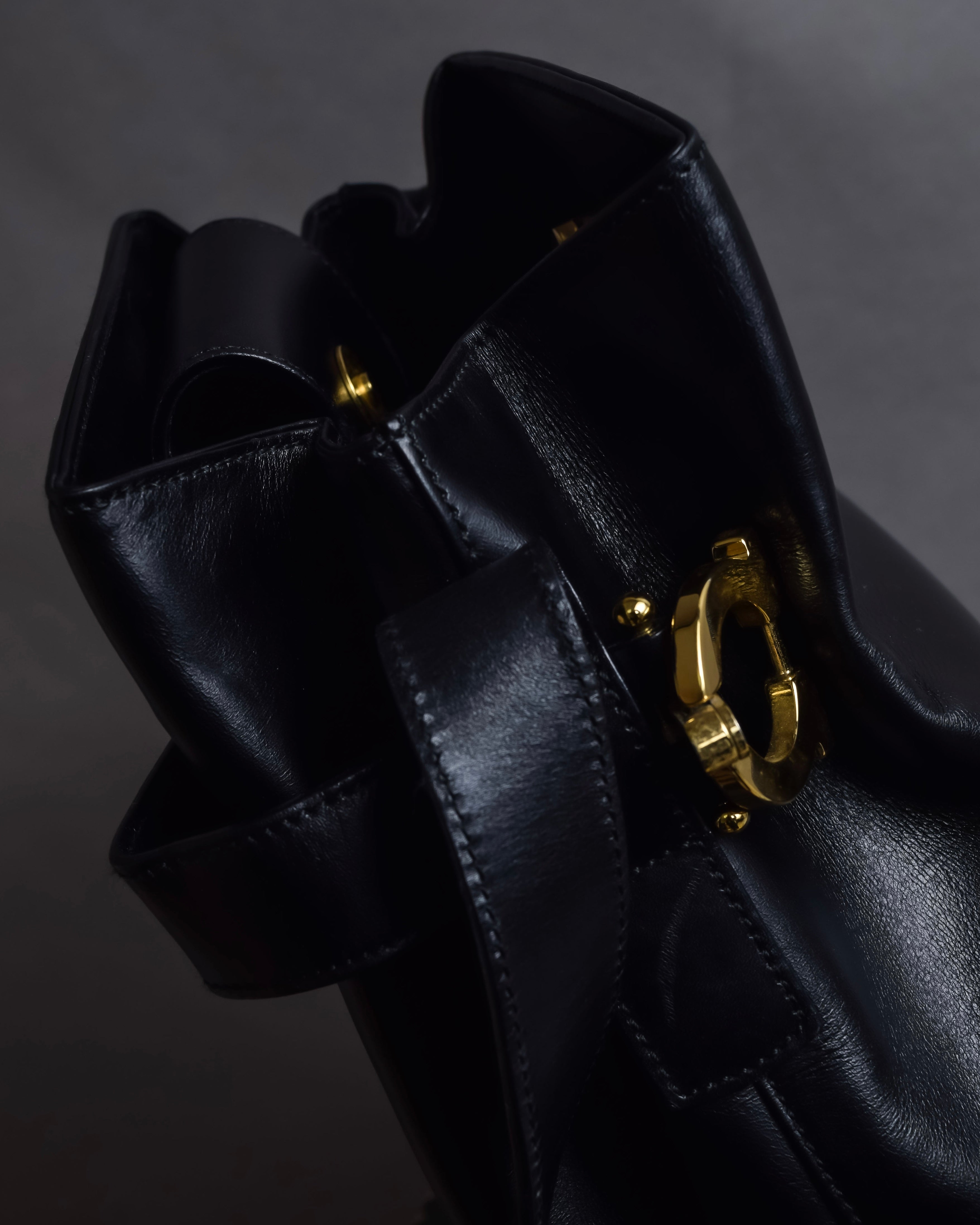 "Salvatore Ferragamo" Architectural trapezoid shape gancini leather shoulder bag