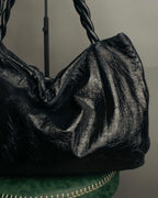 "Salvatore Ferragamo" 00's Vintage crushed patent leather braided handle hobo bag
