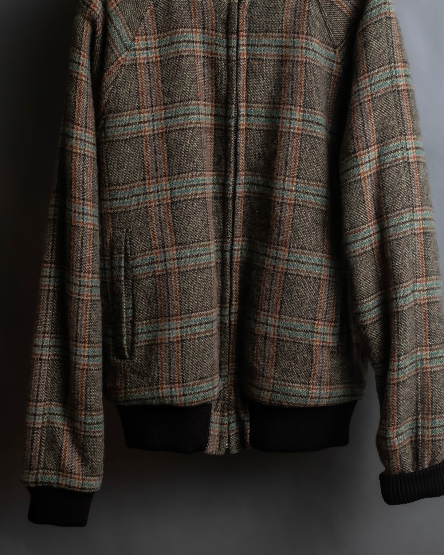 "ETRO" Multi-check pattern high neck ribbed knit blouson