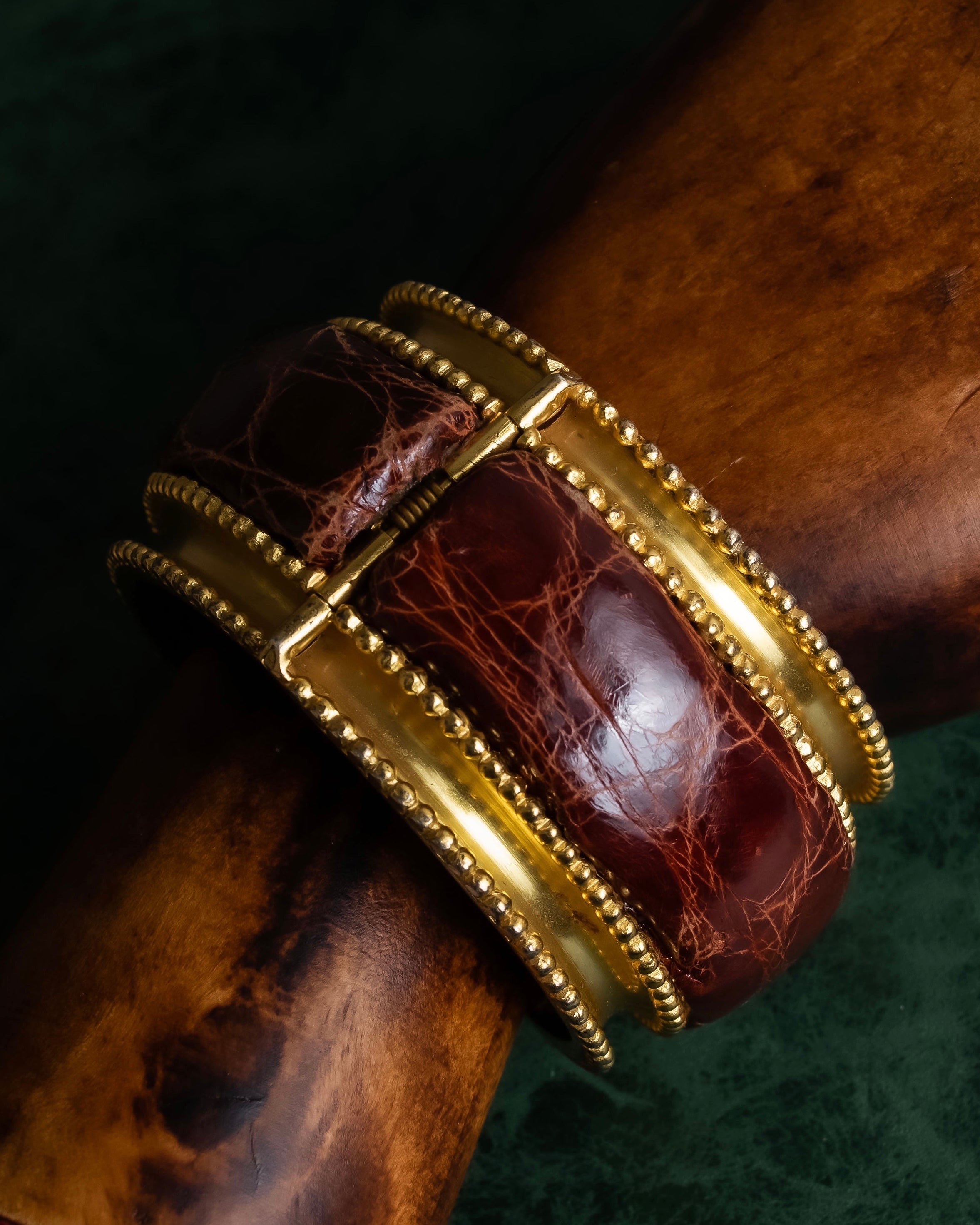 "LOEWE" Leather combination half moon gold bangle
