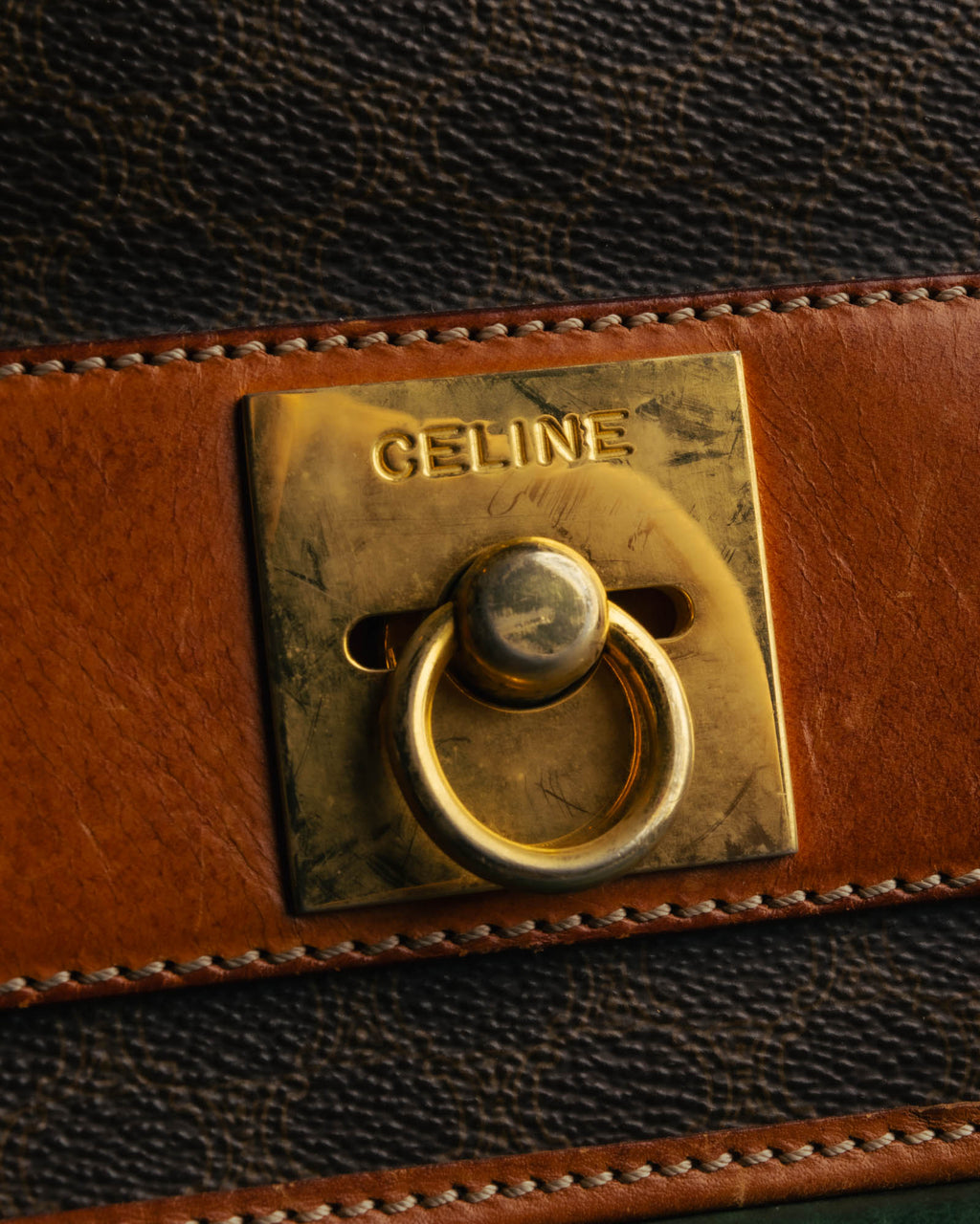 "CELINE" 80's-90's Macadam monogram pvc leather shoulder briefcase