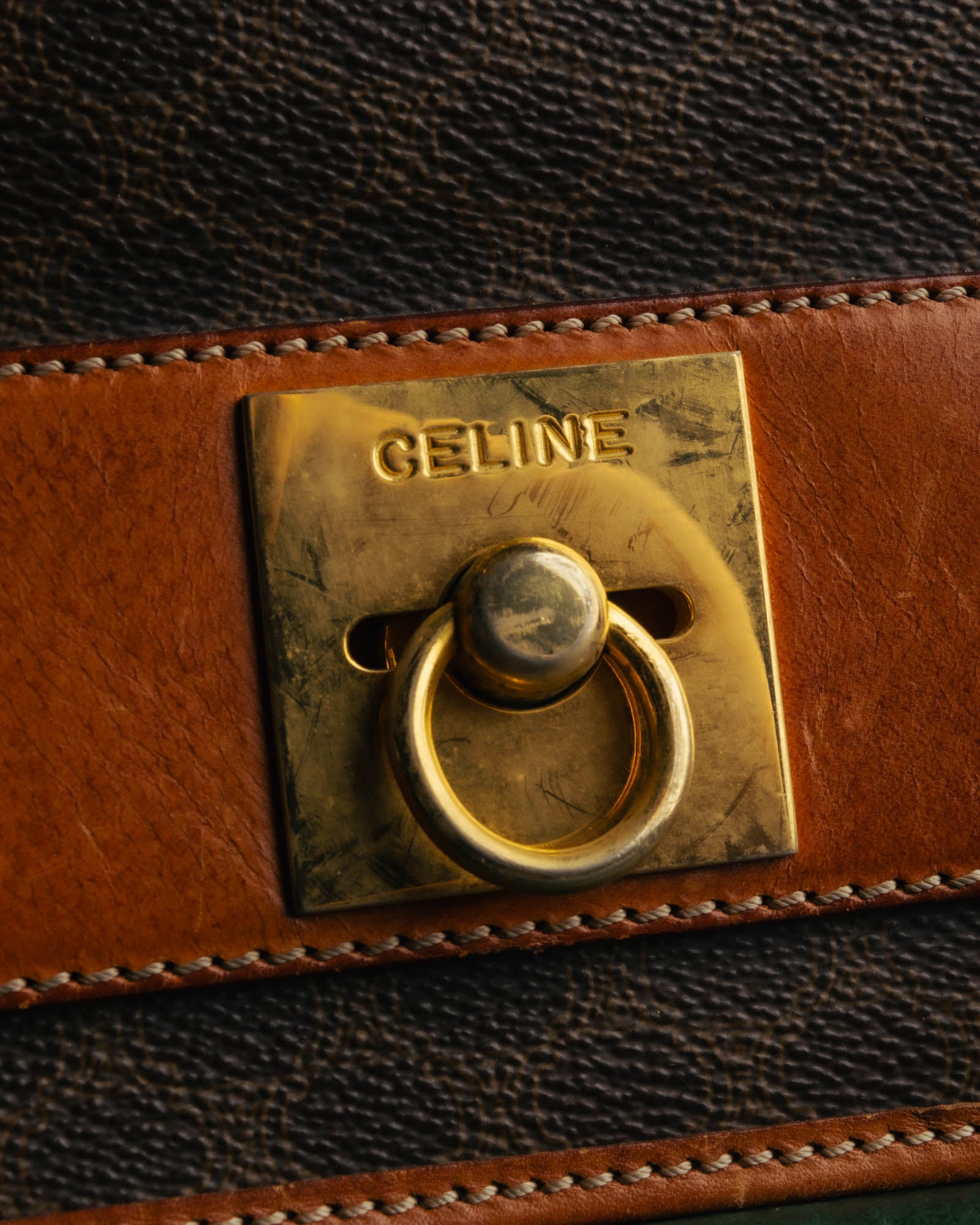 "CELINE" 80's-90's Macadam monogram pvc leather shoulder briefcase